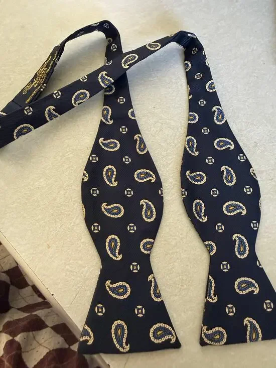 Vintage Brooks Brothers Blue Paisley Silk Bow Tie Adjustable