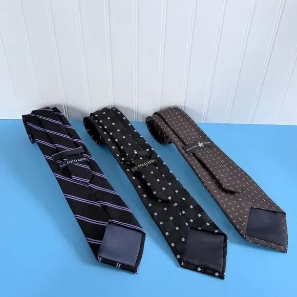 Bundle Of 3 U.S. Polo Assn. Men's Tie Trio - Black, Purple, Brown
