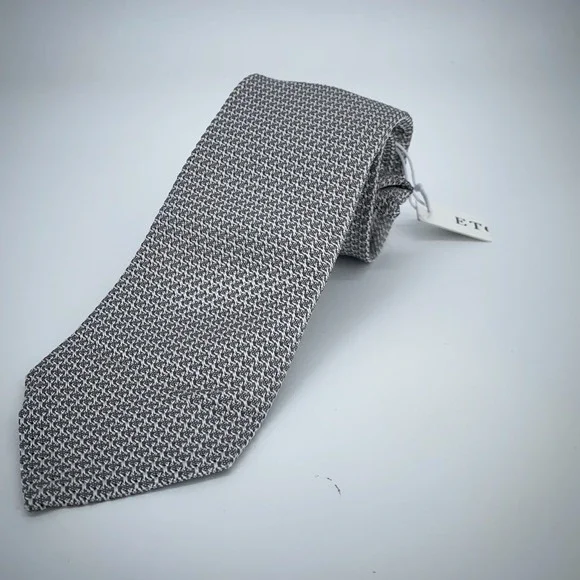 Eton Tie Mens One Size Gray‎ White Patterned Silk Classic Necktie Italy Made