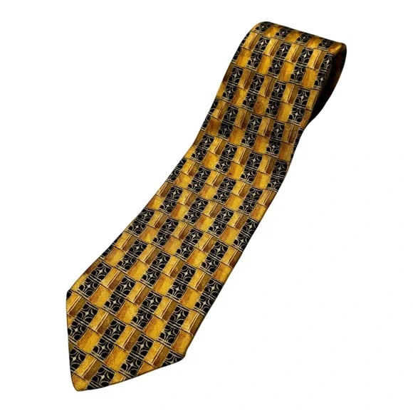 Ermenegildo Zegna 100% Wool Italy Made‎ Yellow Black Multicolor Tie Designer