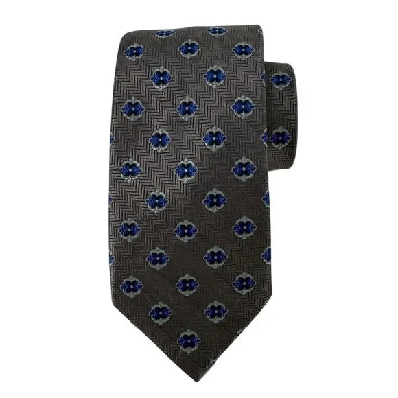 JoS A Bank Reserve Necktie Silk LONG Gray Blue Floral Woven Pointed 3 in Wide