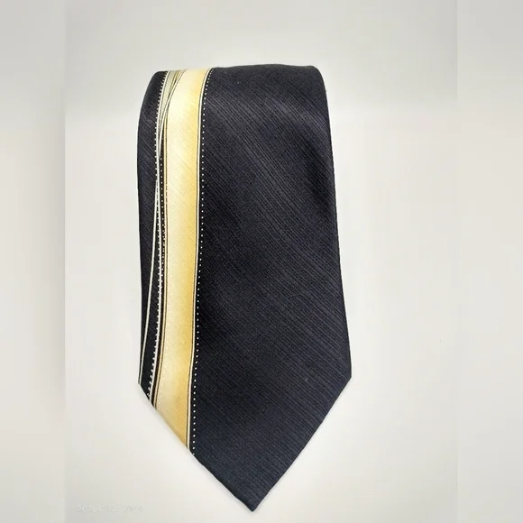J. Blades Necktie Tie Silk Black and Gold Men's Handmade Black Gold Abstract