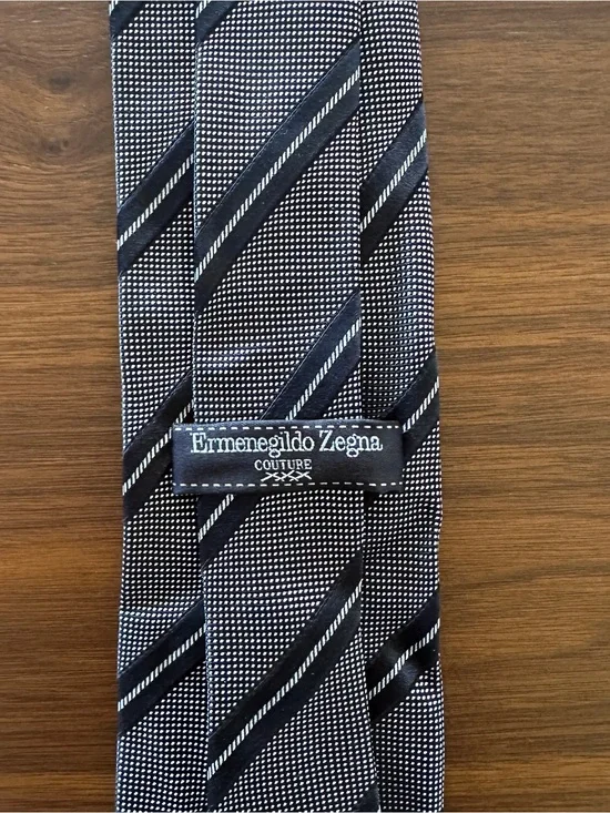 Ermenegildo Zegna Black and White Diagonal Stripe Silk Tie