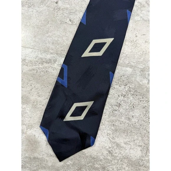 Polo Ralph Lauren Tie Mens OS Navy Diamond Geometric Abstract Cotton HandMade
