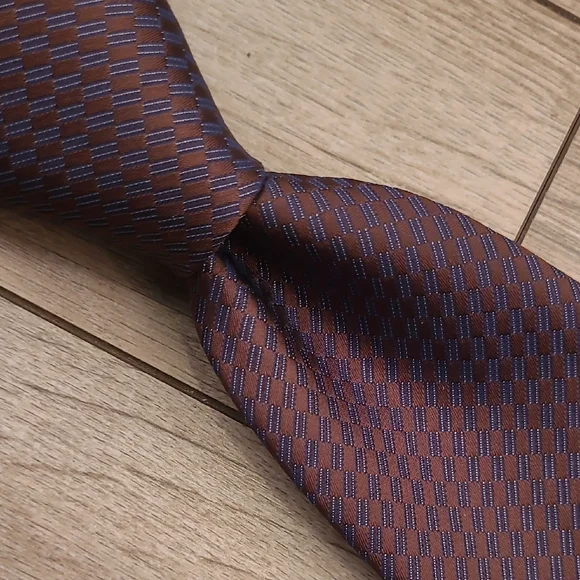 CERRUTI 1881 Recent France Metallic Brown‎ Silver Abstract Skinny Mens Silk Tie