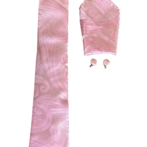 Barry Wang Prom Pink Paisley Silk Tie and Cufflinks Set Homecoming