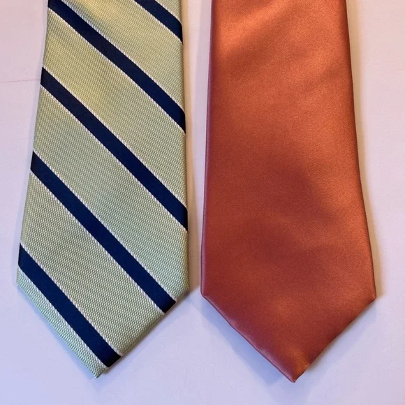 Nautica Green and Navy Striped Tie with Coral solid Tie.‎ Both silk