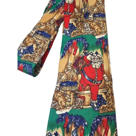 90s VTG Robert Talbott Christmas‎ Tie Santa Cats Dogs 100% Silk Hand Printed