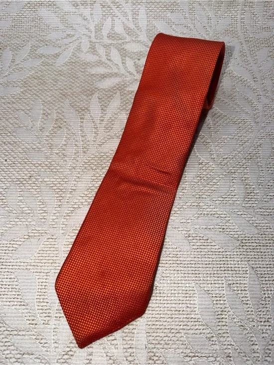 Cremieux orange woven silk necktie handmade in the USA