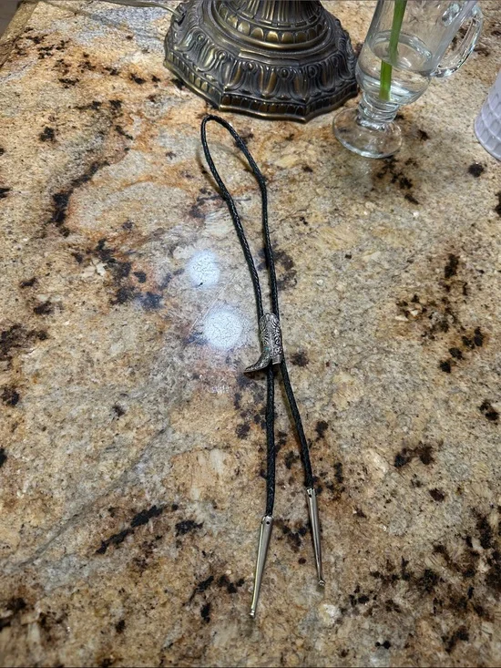Source Unknown Black Bolo Tie with Silver Boot Slide