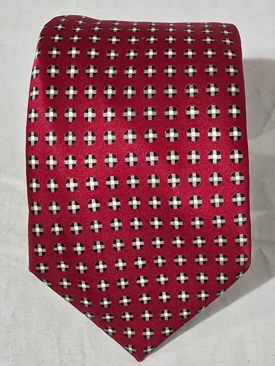 Dolcepunta Hand Made in Italy 100% Silk Necktie - Red White Black Dots