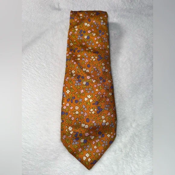 BARNEYS NEW YORK  Men's Orange Floral Necktie‎ Retro Vintage Style Statement Tie