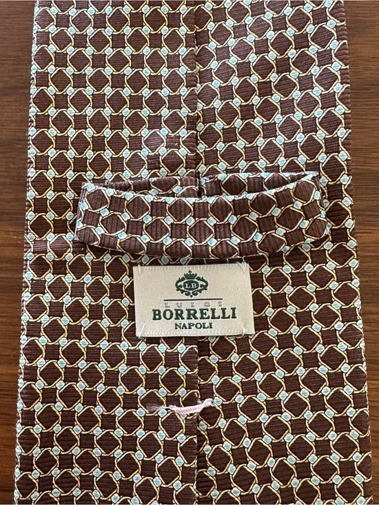 Luigi Borrelli Brown Geometric Silk Tie