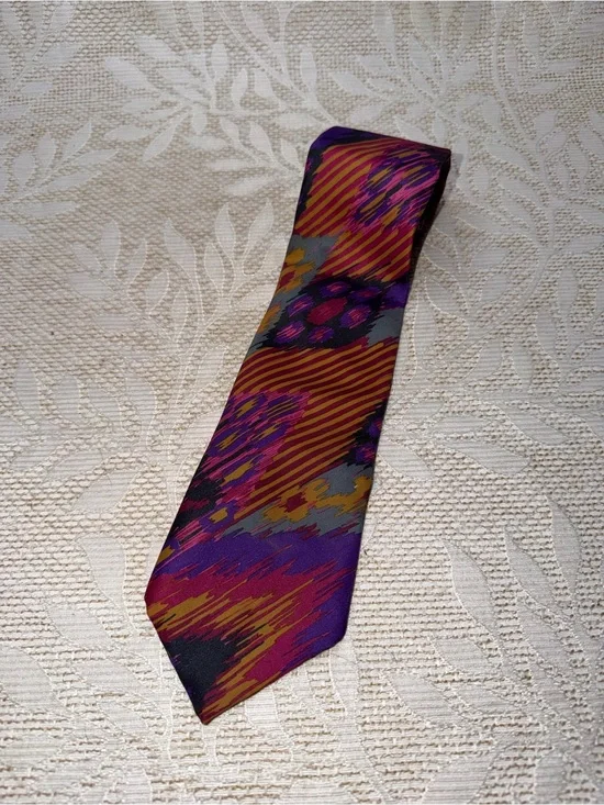 DiMaro Elegante Abstract 80s Silk Necktie Men Designer Silk vintage Watercolor