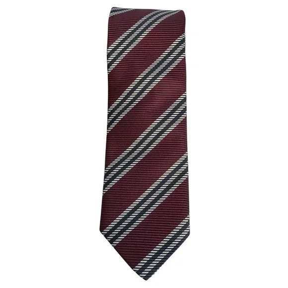 Hugo‎ Boss Mens Performance Tie Burgundy Navy Blue Stripe NWT