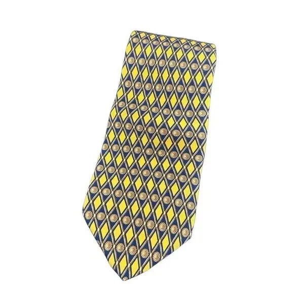 Tom James All Silk Green Label Yellow and Blue Tie