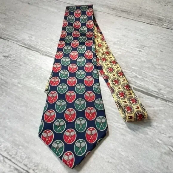 Vintage Tommy Hilfiger Silk Tie Tennis Racket Preppy 90s Country Club