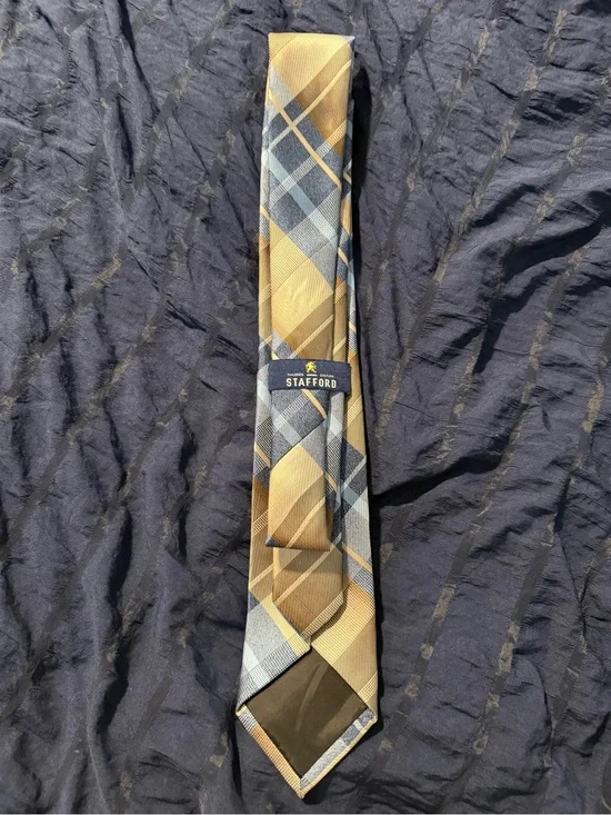 Stafford Yellow and Blue Plaid Silk Tie