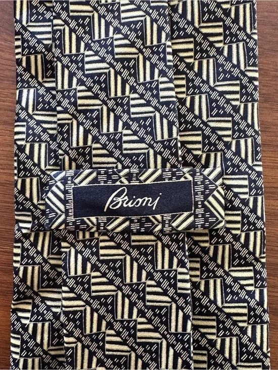 Brioni Black and Gold Geometric Pattern Silk Tie