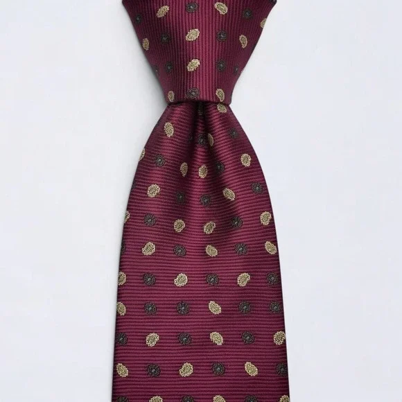 Brooks Brothers Necktie Adult Burgundy Silk Medallion Paisley Made In USA