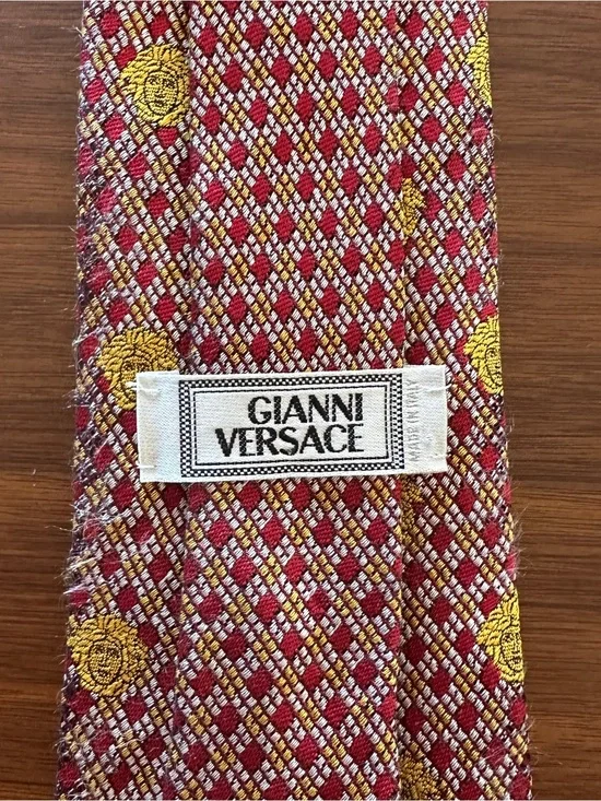 Gianni Versace Red & Gold Medusa Pattern Tie