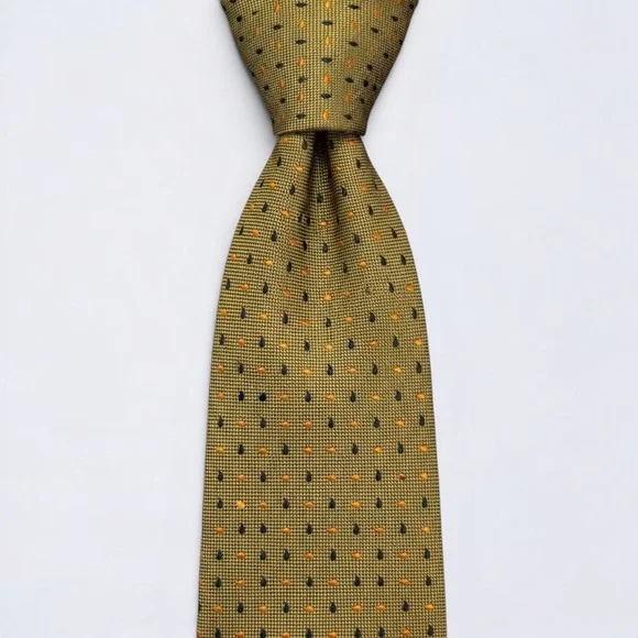 Ermenegildo Zegna Necktie Adult Olive Gold Silk Geometric Teardrop Luxury Italy