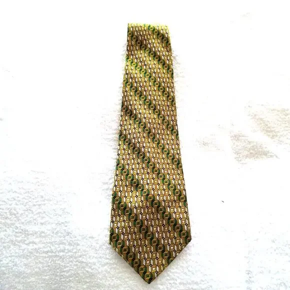Vintage 50s Don Loper Golden Green Stripe Tie 59