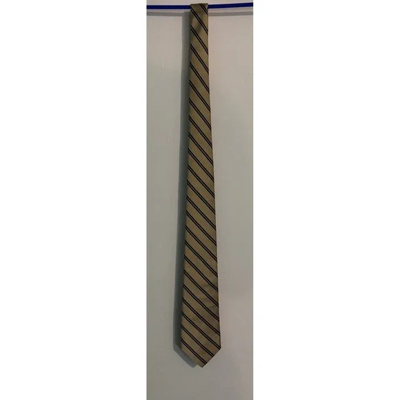 Lands' End Charter Collection Mens Yellow Navy Striped Silk Preppy Made USA Tie