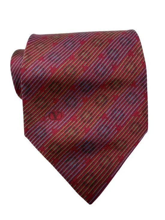Vintage Valentino 100% Silk Neck Tie Geometric in Red Purple & Gold