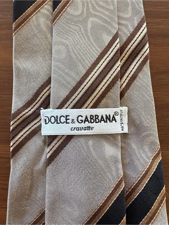 Dolce & Gabbana Brown and Beige Striped Silk Tie