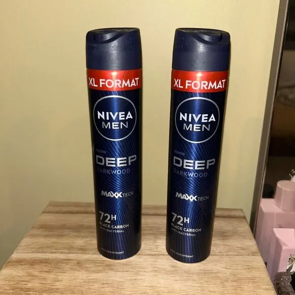 Nivea Men Deep Darkwood Black Carbon Anti-Bacterial Deodorant Spray 2 x 200ml