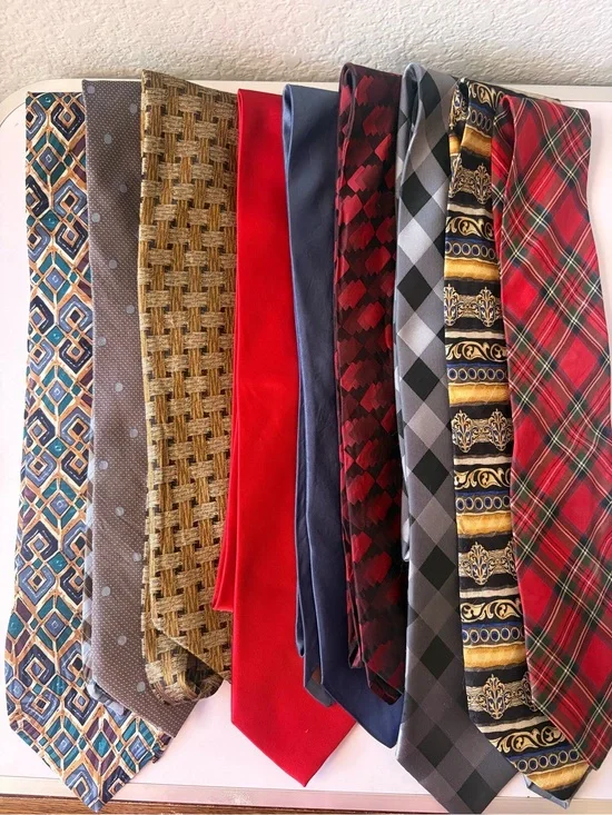 Assorted Men's Neckties - Red, Navy, Black, Gray, Gold, Brown Plaids & Patterns