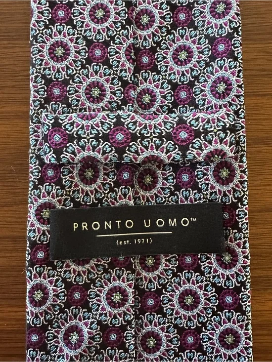 Pronto Uomo Purple and Teal Floral Medallion Silk Tie