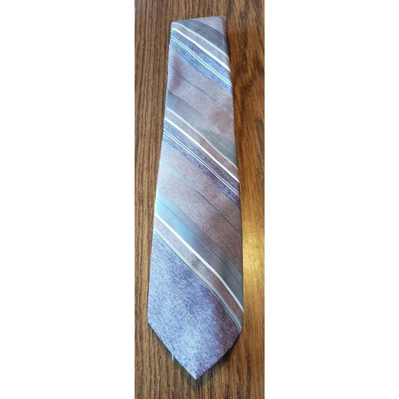 Allyn St George Vintage Mens Silver and Brown Striped Necktie Tie