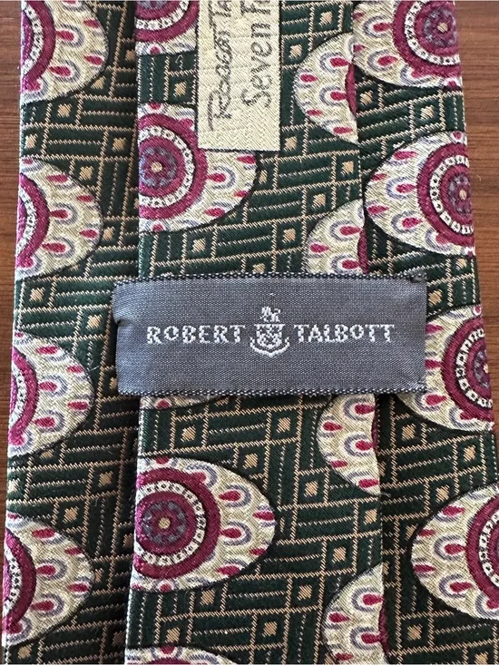 Robert Talbott Seven Fold Men's Green & Burgundy Patterned Silk Tie