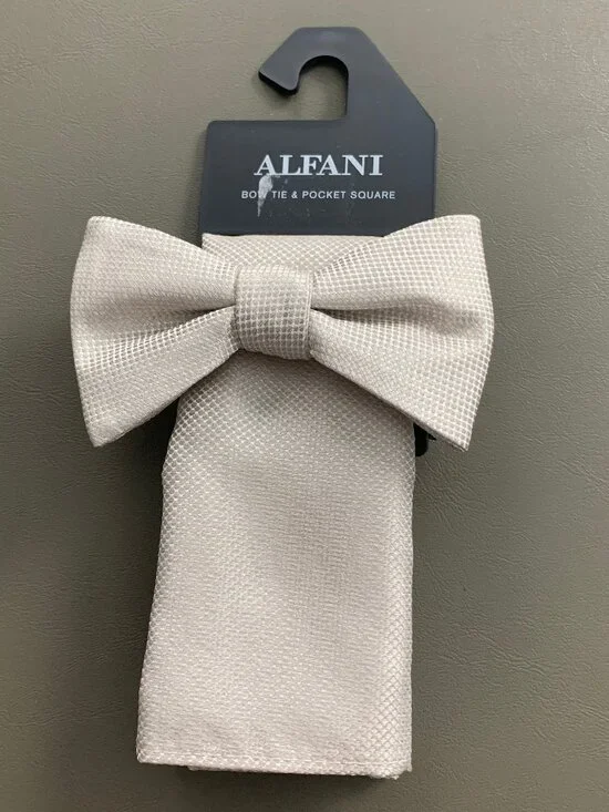Alfani Men's 2-Piece Textured Bow Tie & Pocket Square Set, Taupe