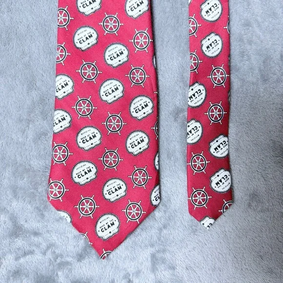 Official Beer of the Clam Red Silk Nautical Novelty Necktie 59 x 3.75