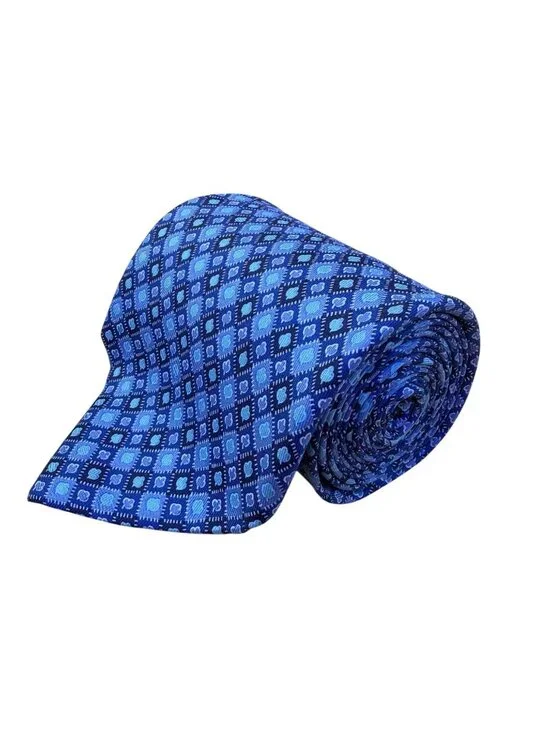 Salvatore Ferragamo Mens Blue 100% Silk Patterned Tie Geometric Design Italy