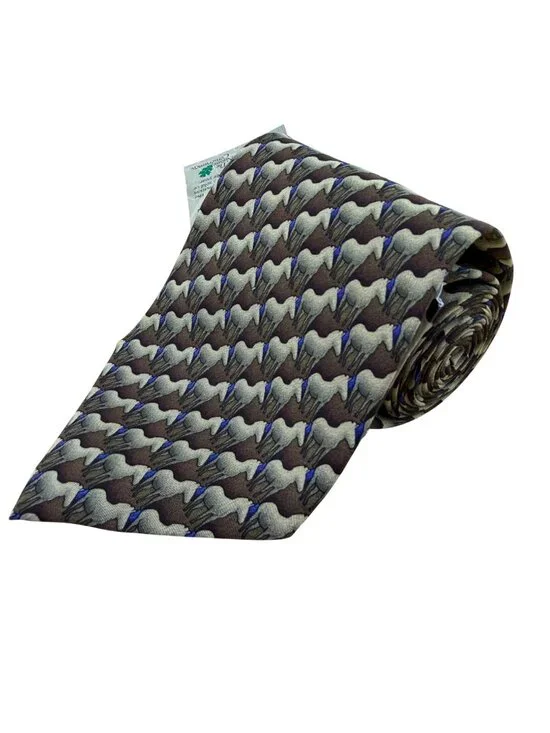 The Nature Conservancy Mens Brown 100% Silk Mongolian Horse Pattern Tie Handmade