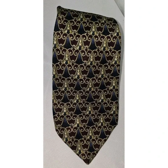 Robert Talbott Albert Ltd Studio Silk Tie Burgundy‎ Navy Gold Scroll Geometric