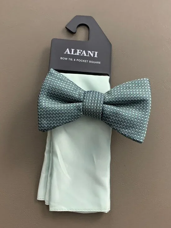 Alfani Men's 2-Piece Mini-Pattern Bow Tie & Solid Pocket Square Set, Sage Green