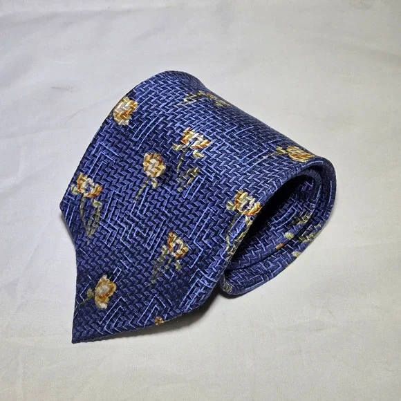 ERMENEGILDO‎ ZEGNA Men's Blue Floral Print Silk Necktie Made In Italy 59