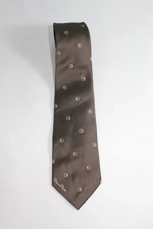 Oscar de la Renta men's tie brown career office script logo Vintage 90s