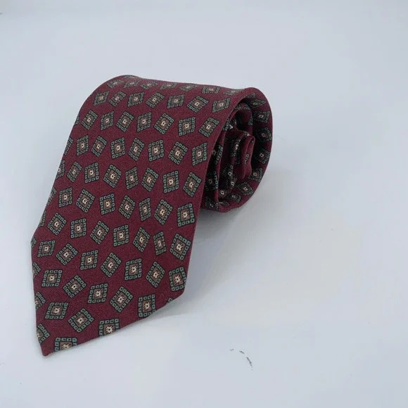 Eton Tie Mens‎ One Size Burgundy Patterned Silk Classic Fit Necktie Italy Made