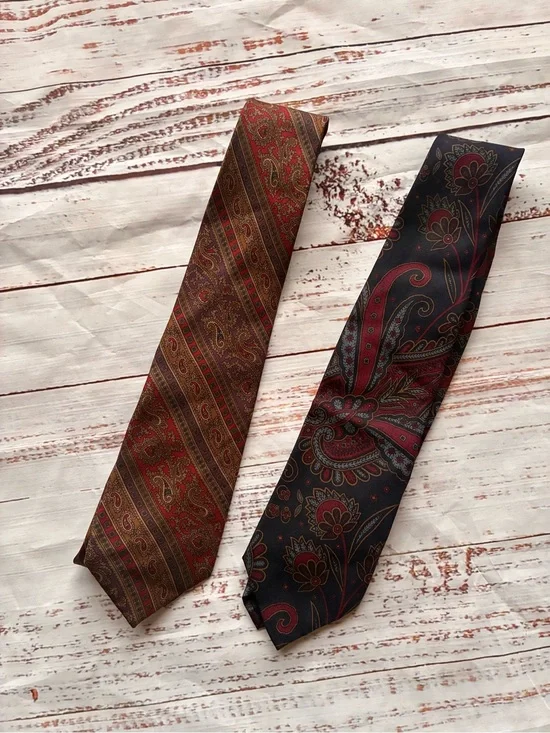 Mens Paisley Silk Vintage Tie Bundle - Red/Brown