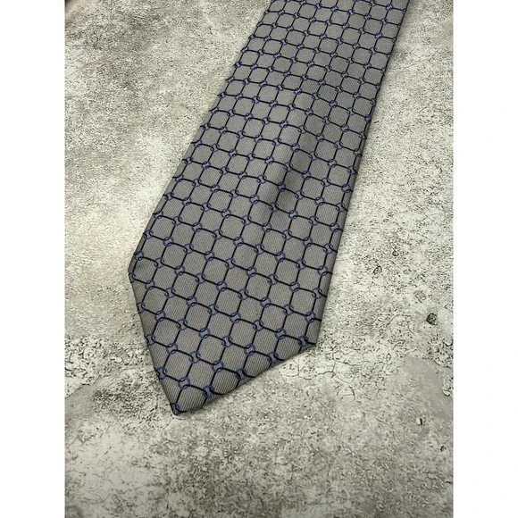 Vertu Silk Tie Mens One Size Gray Geometric‎ Pointed Made In Italy Necktie