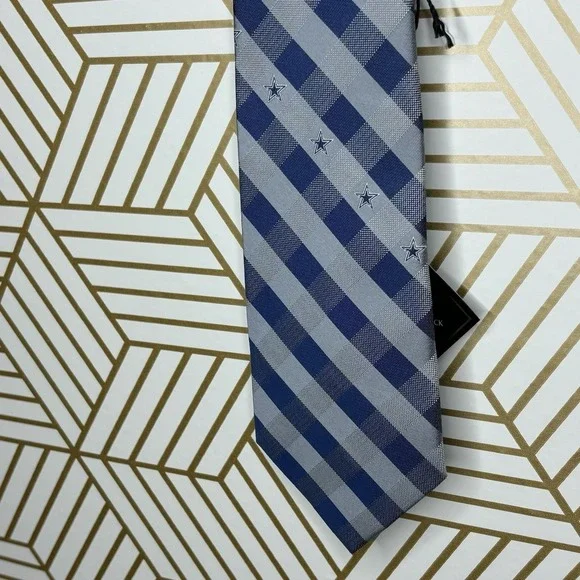 NFL Dallas Cowboys Men's Tie Geometric Blue Gray Polyester Satin Logo Football