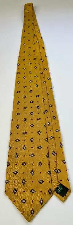 Lauren Ralph Lauren Yellow Silk Tie Blue Red Diamond Geometric USA Made