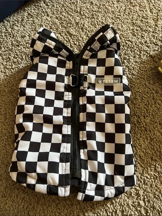 PETSIN Black & White Checkered Pet Jacket