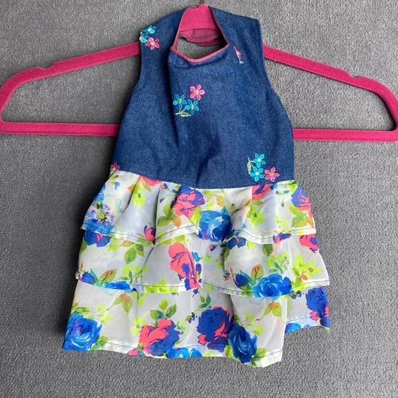 Denim floral dog dress size M